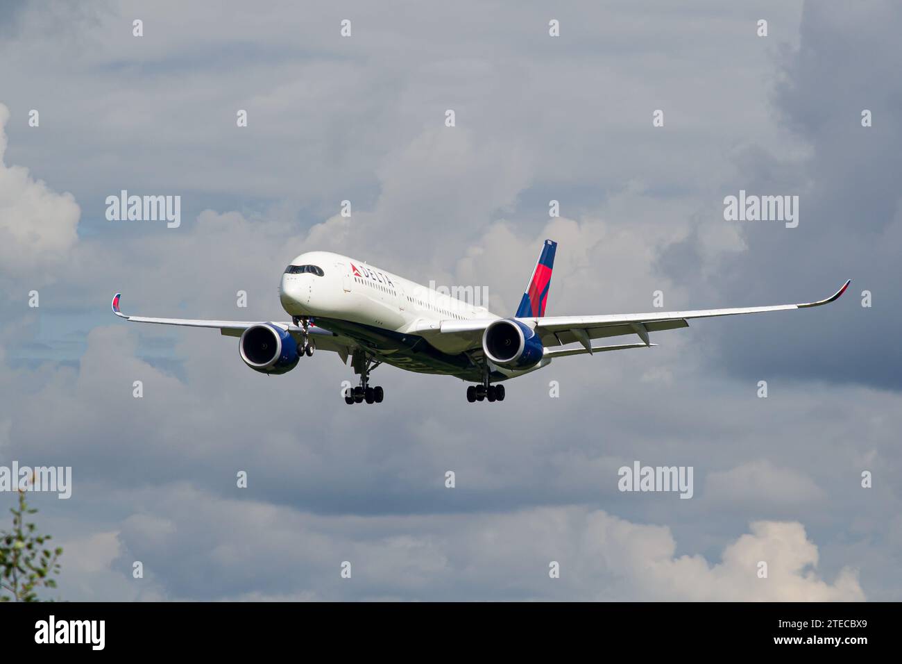 Delta Air Lines Airbus A350-900 aircraft landing in Lviv. This was the first visit of the A350 to Lviv Airport. High-quality photo Stock Photo