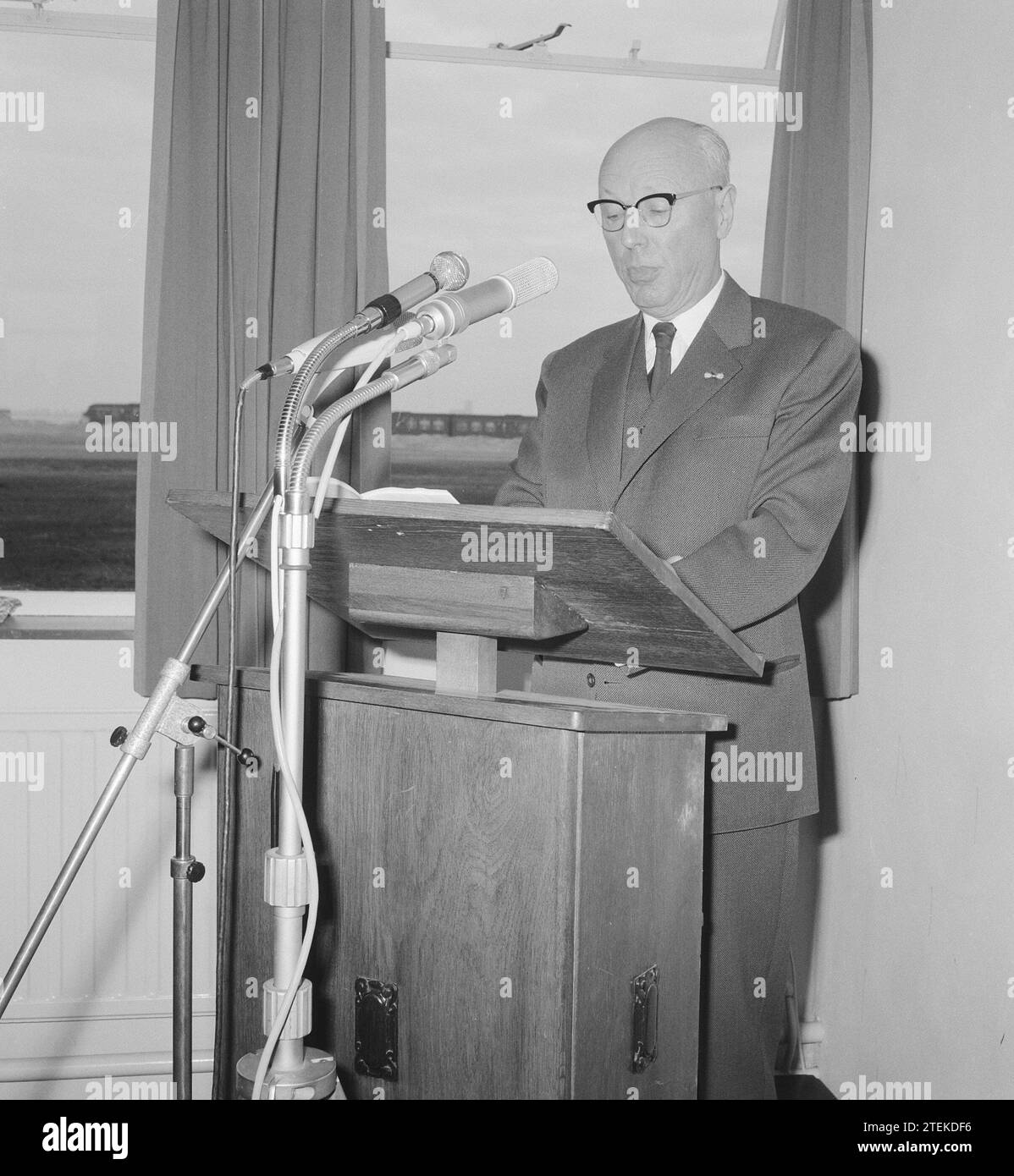 J.A. Bakker, State Secretary for Economic Affairs, speaking ca. April 13, 1964 Stock Photo