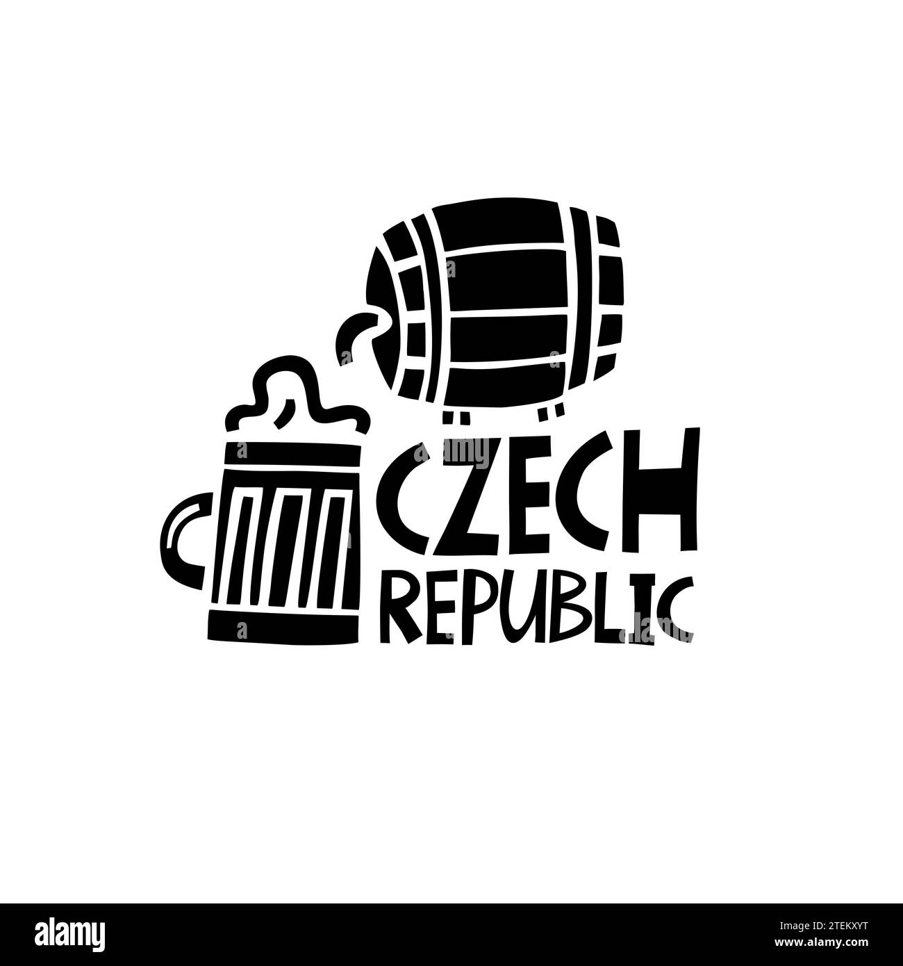 Vector Hand Drawn Czech Republic Label. Travel Europe Illustration. Hand Written Lettering Illustration. Czech Symbol Logo Stock Vector