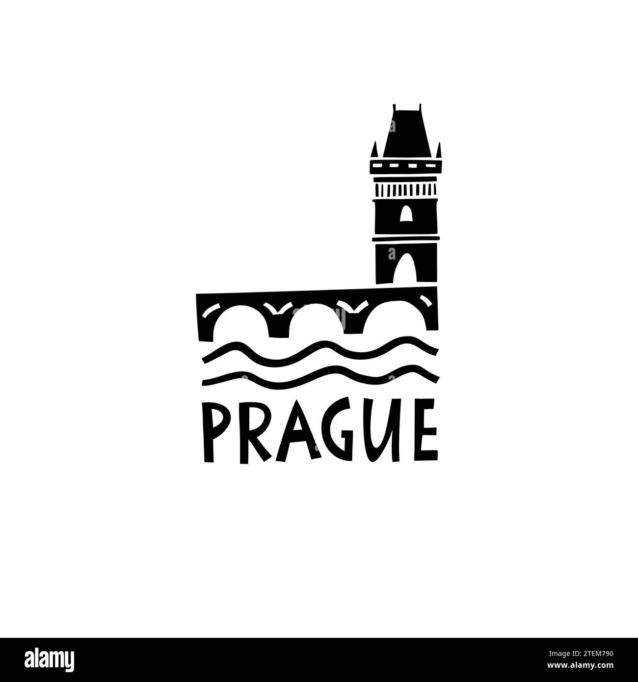Vector Hand Drawn Czech Republic Label. Travel Europe Illustration. Hand Written Lettering Illustration. Czech Symbol Logo Stock Vector