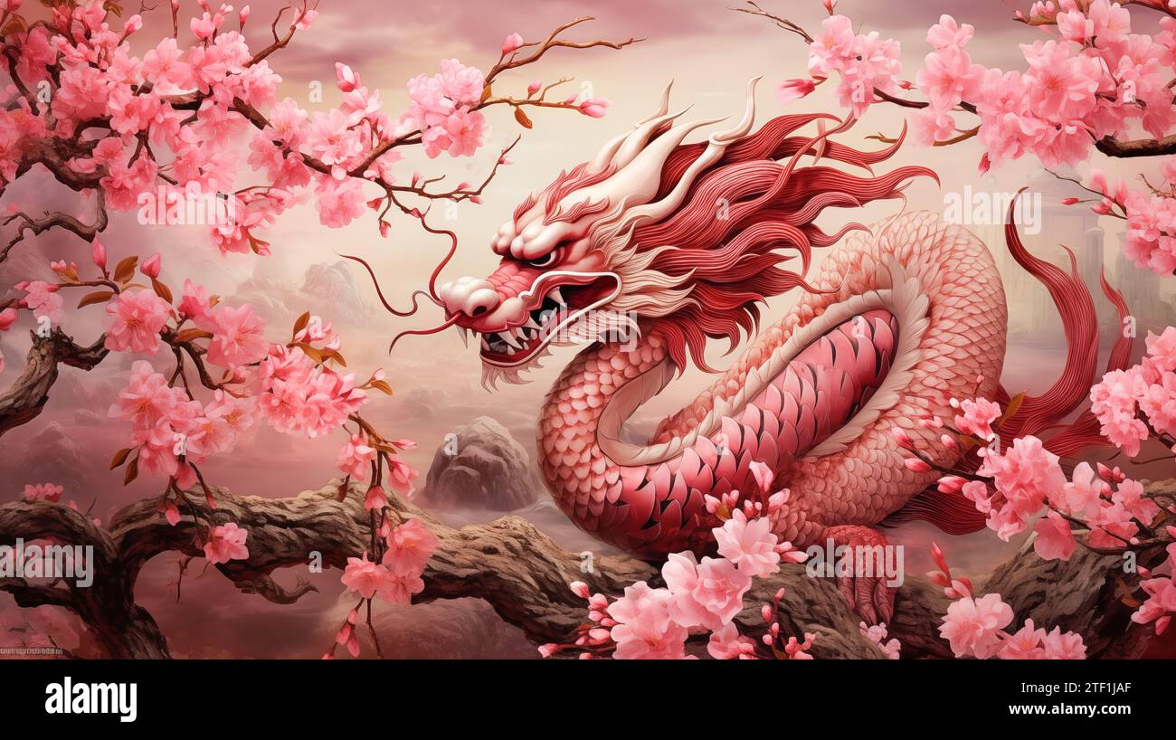 Chinese dragon. Illustration of Traditional pink zodiac Dragon. Happy