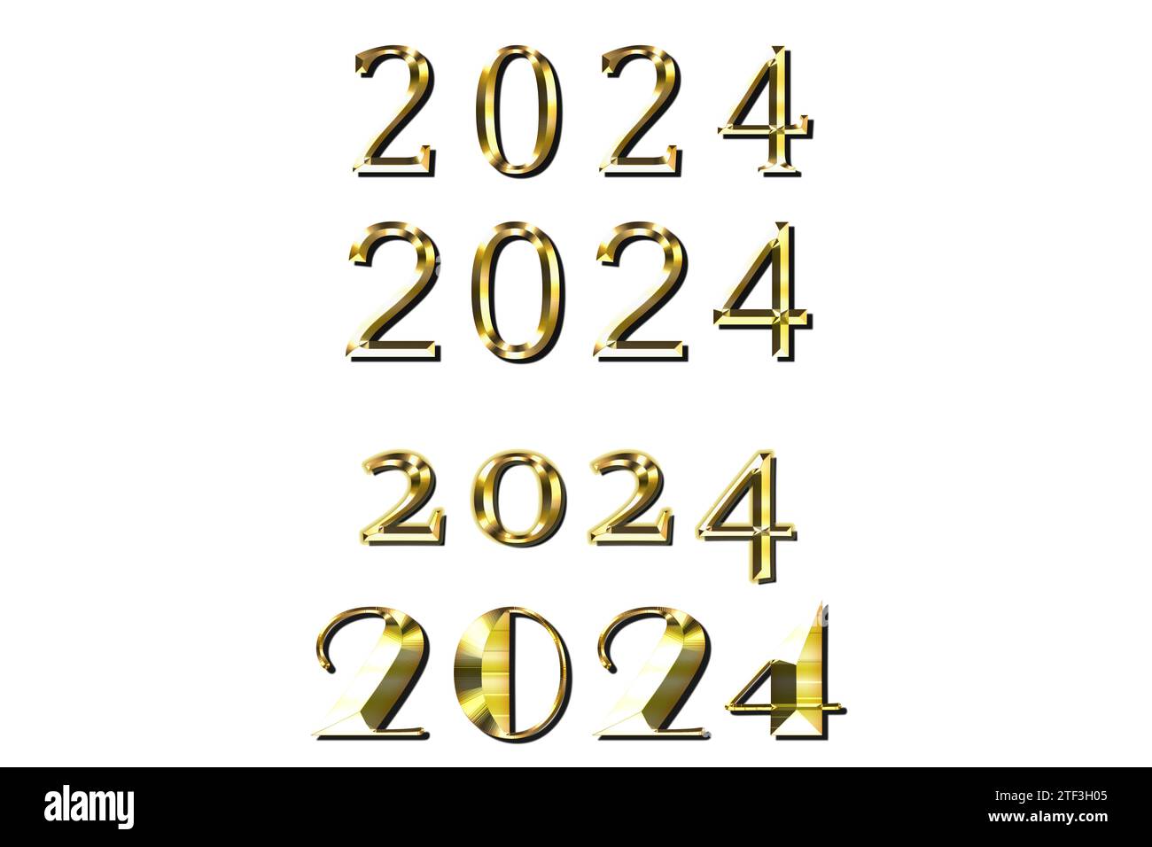 year 2024 golden new year, snowflakes with brilliant prospects with golden inscription, an electrifying Illustration of 2024 Stock Photo