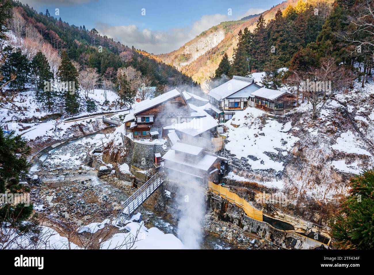 Nagano, Japan valley at Yudanaka and snow monkey park. Stock Photo