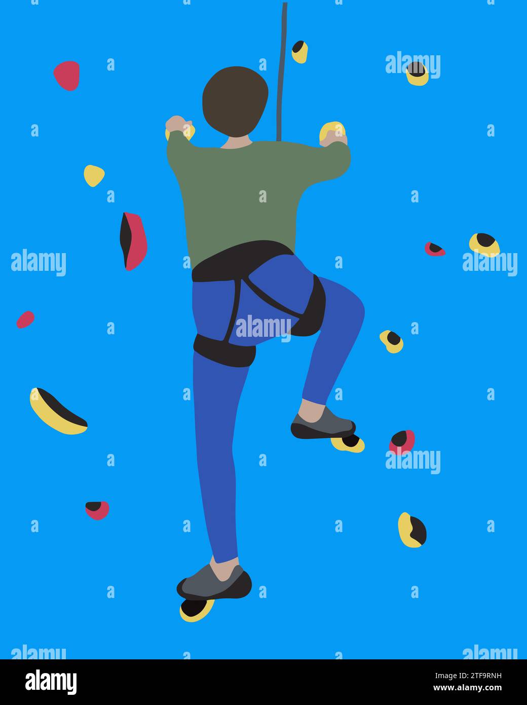 Vector isolated illustration of a man on a climbing wall. Training of