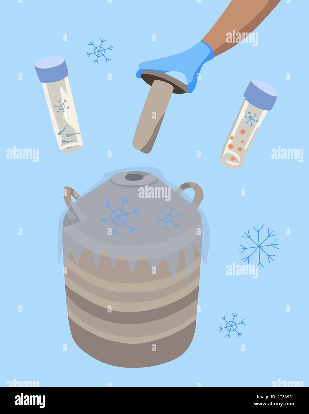Vector isolated illustration of sperm and egg freezing. Cryo bank