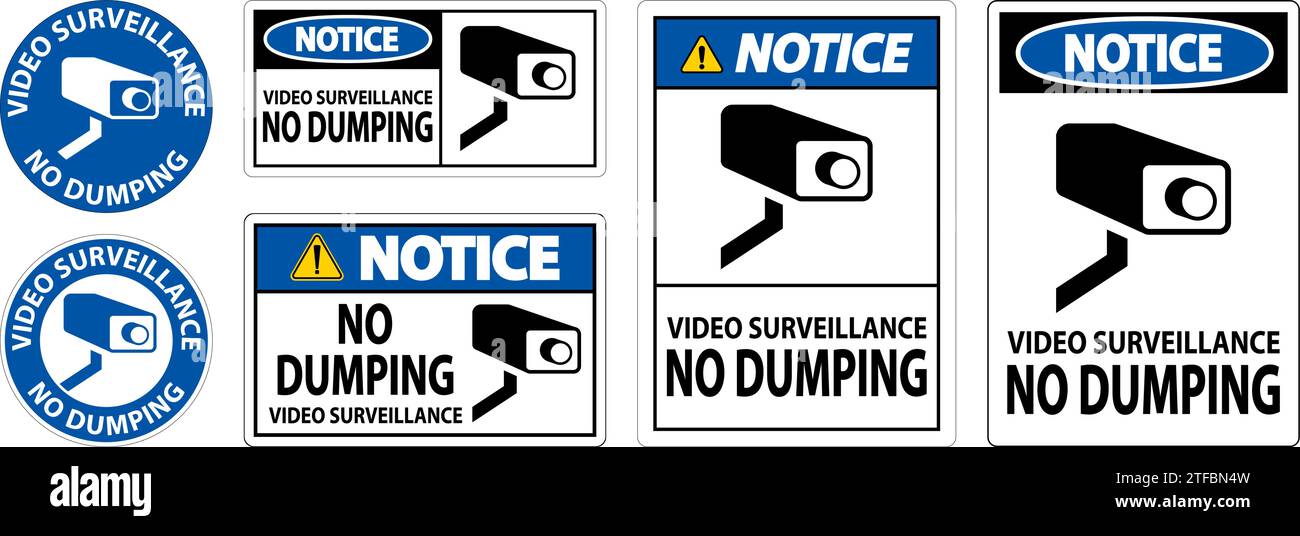 Notice Sign Video Surveillance, No Dumping Stock Vector