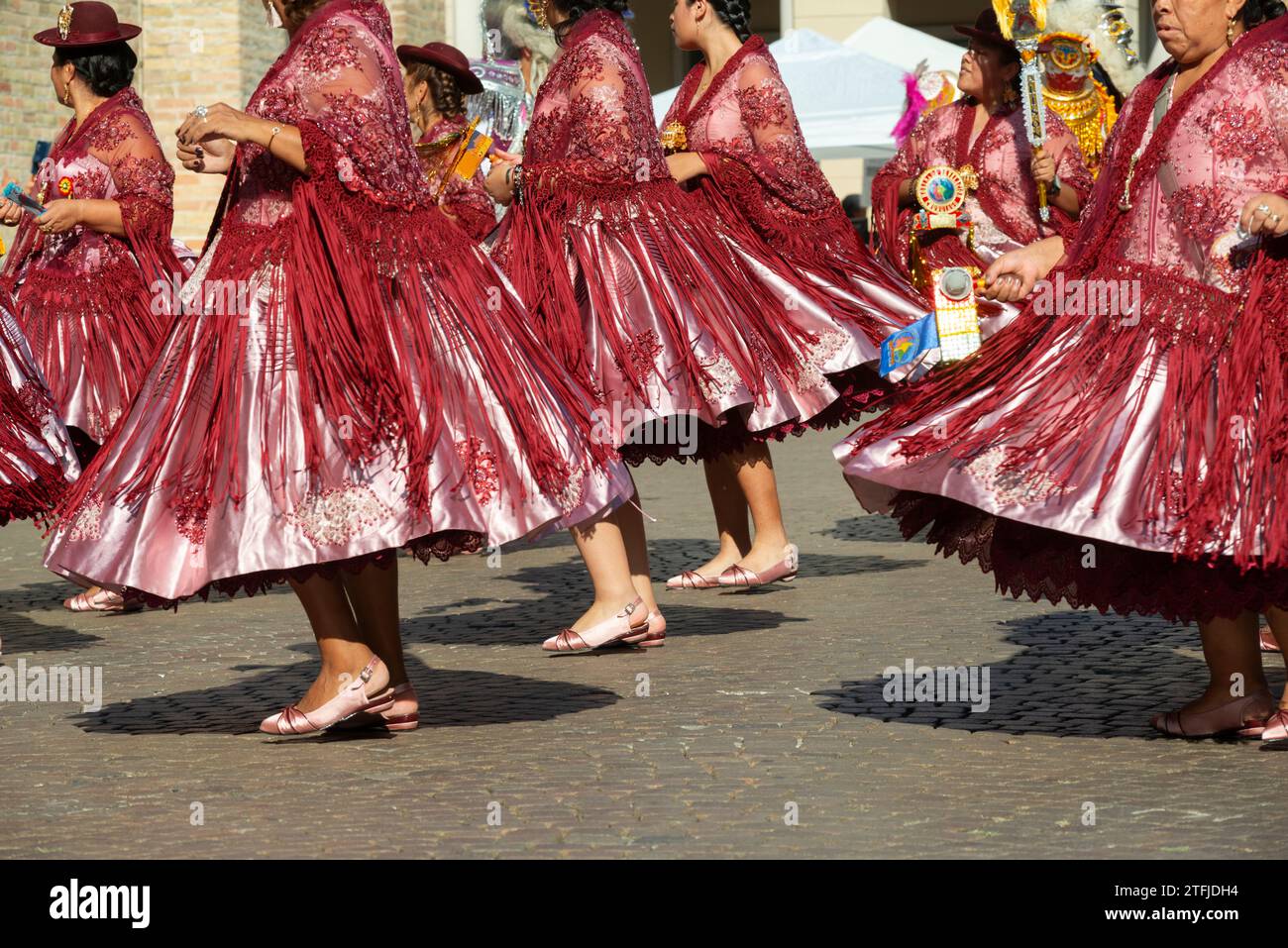 09-09-2023- Italy, Lombardy, Crema, Bolivian Community Celebrate During the Virgin of Guadalupe, Dancers Bolivian Stock Photo