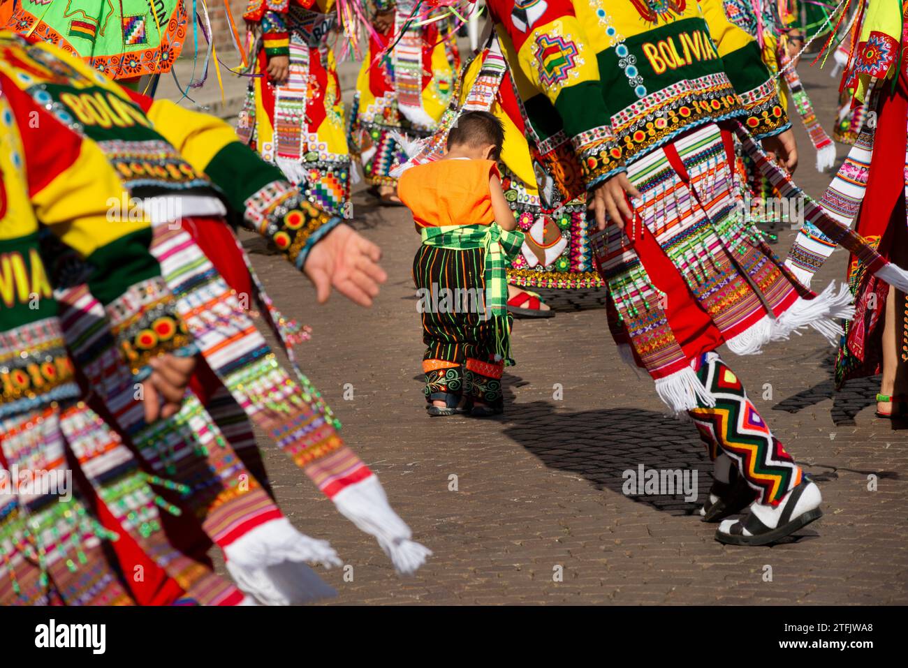 09-09-2023- Italy, Lombardy, Crema, Bolivian Community Celebrate During the Virgin of Guadalupe, Dancers Bolivian Stock Photo