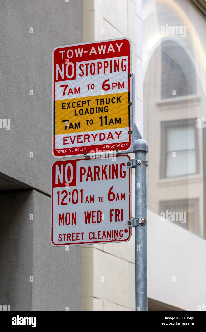 No Parking Signs In Union Square San Francisco Pride Weekend June 24, 2023 Stock Photo