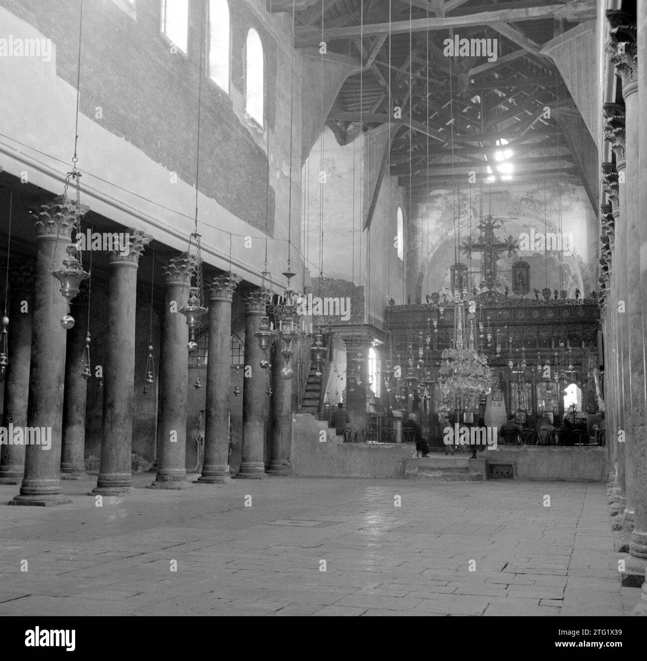 Interior of the Church of the Nativity in Bethlehem ca. 19501955 Stock