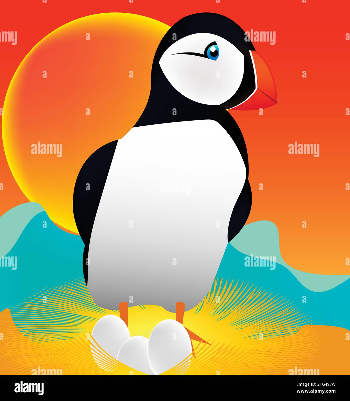Puffin at Sunset Stock Vector