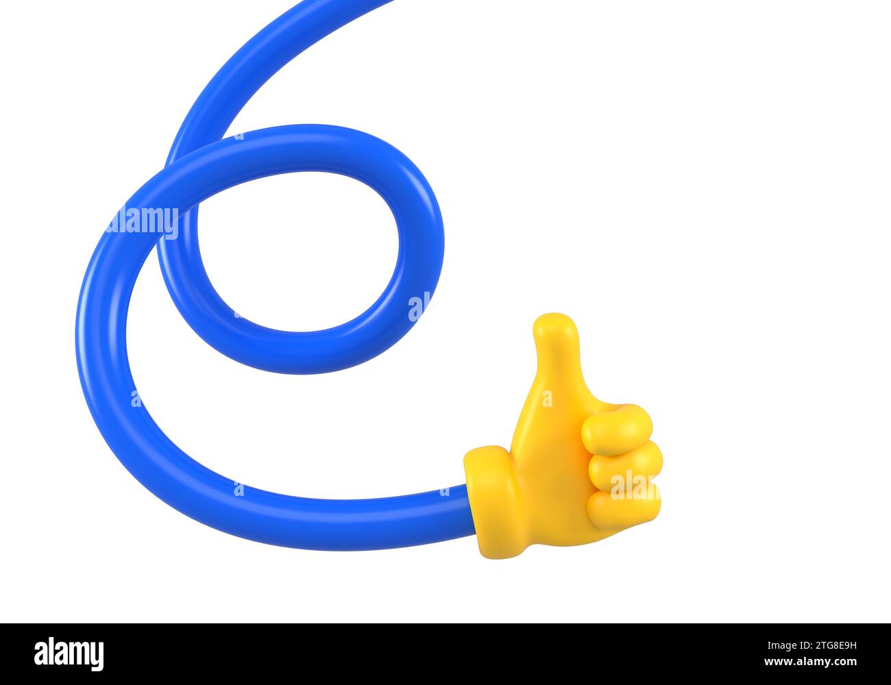 Yellow emoji long flexible twisted hand showing thumb up or like gesture. Isolated close up icon