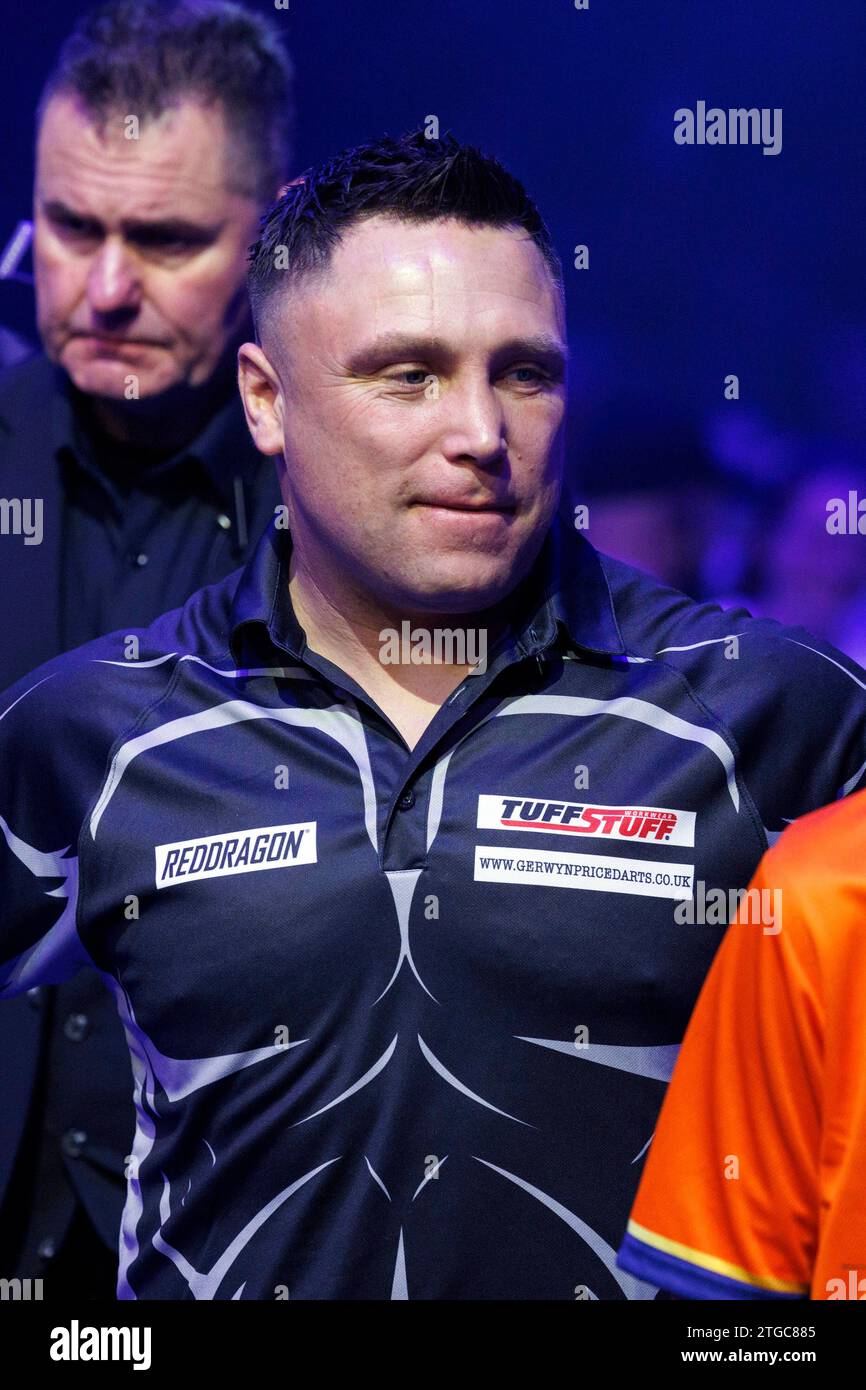 Dartspieler Gerwyn Price / The Iceman bei der World Darts Gala 2023 in