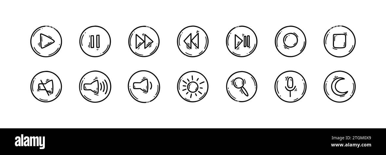 Doodle computer interface play, stop, forward, rewind, brightness, mute ...
