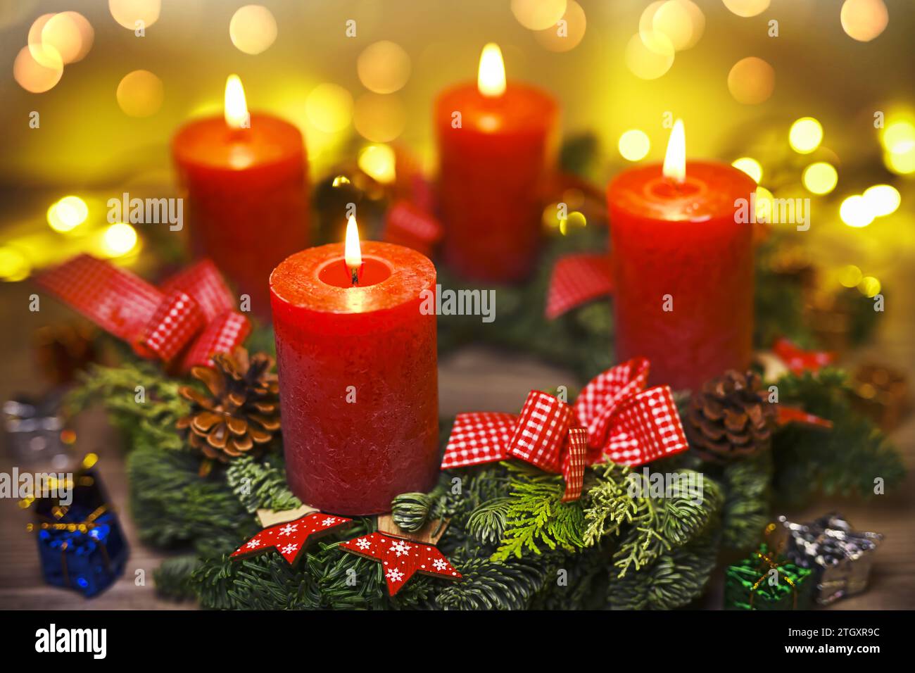 Advent Wreath With Four Burning Candles Stock Photo