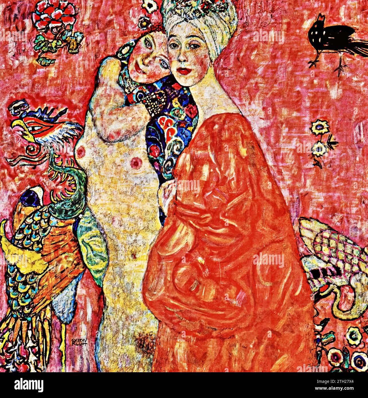 The Girlfriends, 1916-17 (Painting) by Artist Klimt, Gustav (1862-1918) / Austrian. Stock Vector