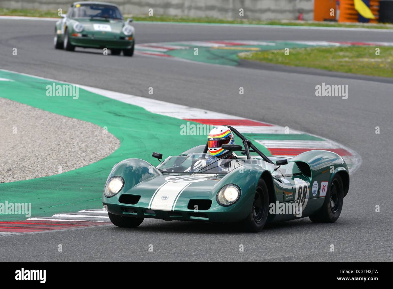 Scarperia, 2 April 2023: Elva Mk VIII of year 1966 in action during Mugello Classic 2023 at Mugello Circuit in Italy. Stock Photo
