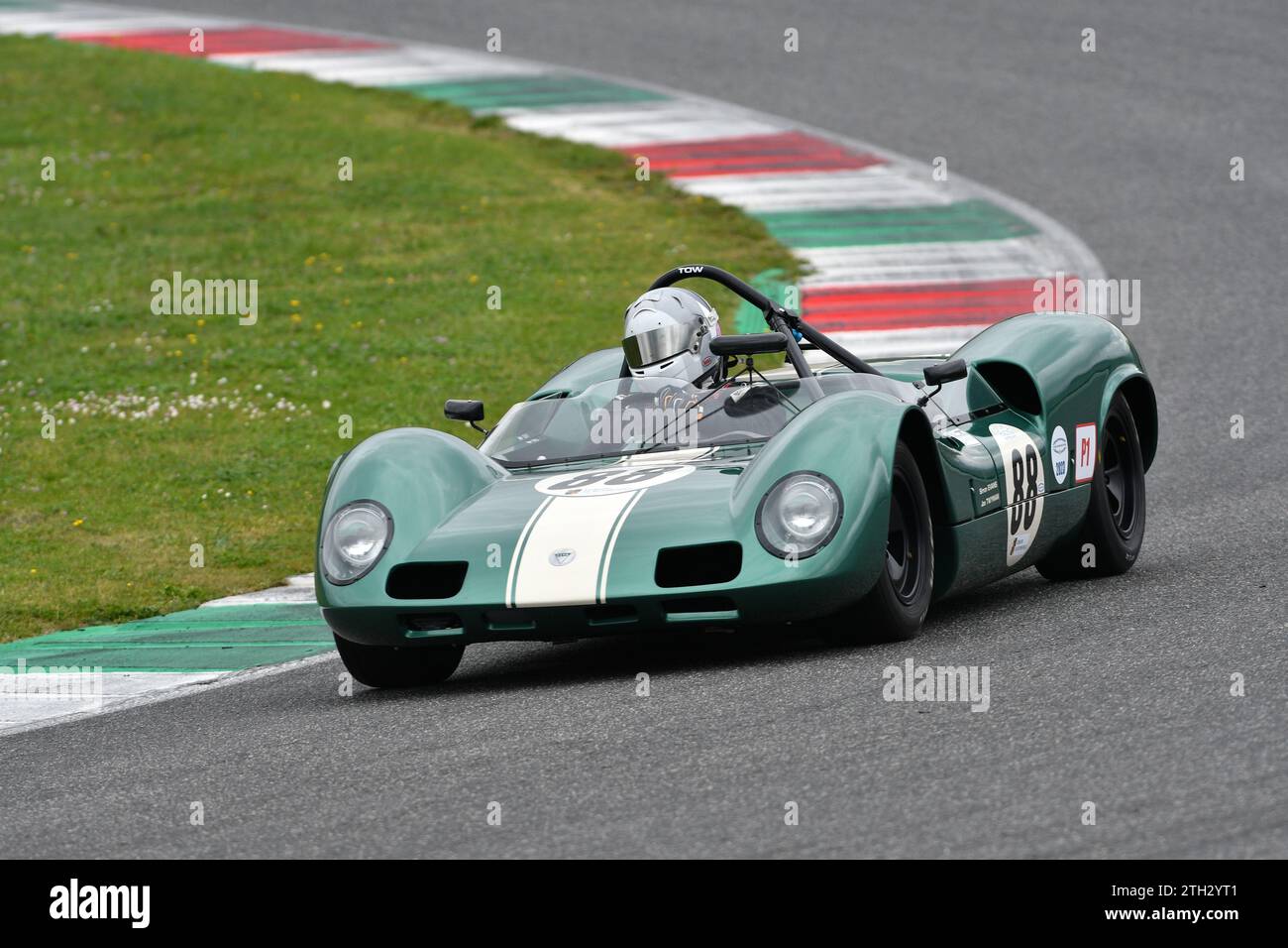 Scarperia, 2 April 2023: Elva Mk VIII of year 1966 in action during Mugello Classic 2023 at Mugello Circuit in Italy. Stock Photo