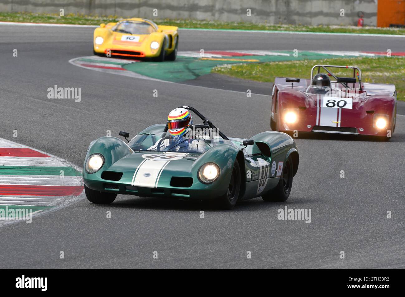 Scarperia, 2 April 2023: Elva Mk VIII of year 1966 in action during Mugello Classic 2023 at Mugello Circuit in Italy. Stock Photo