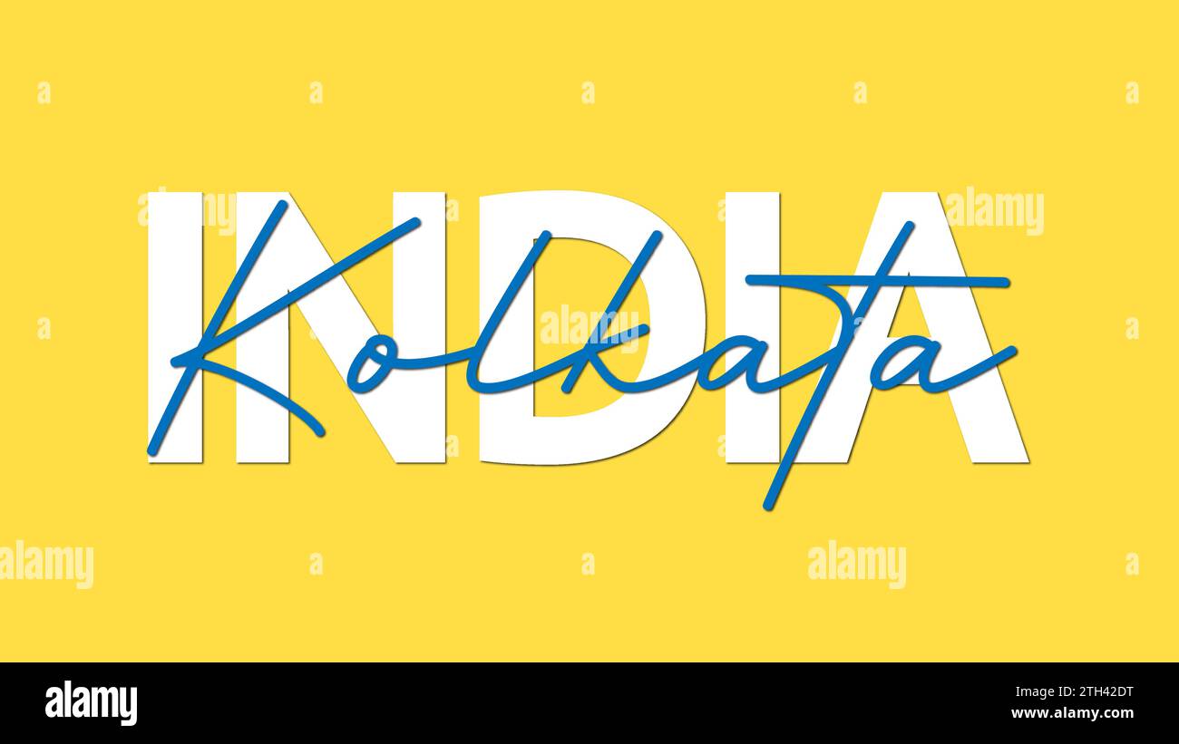 Kolkata in India typography calligraphy vector illustration on yellow background Stock Vector