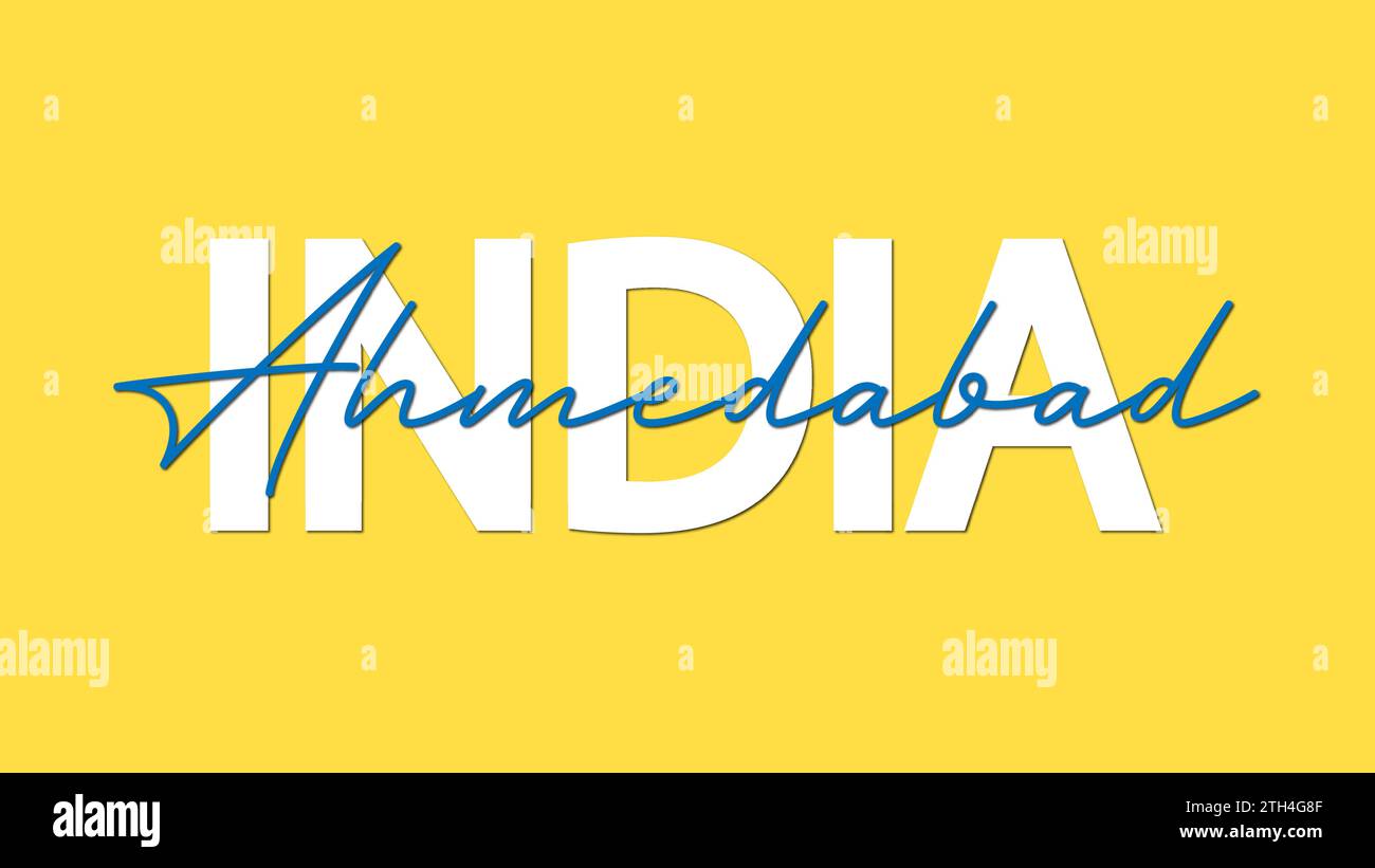 Ahmedabad in India typography calligraphy vector illustration on yellow background Stock Vector