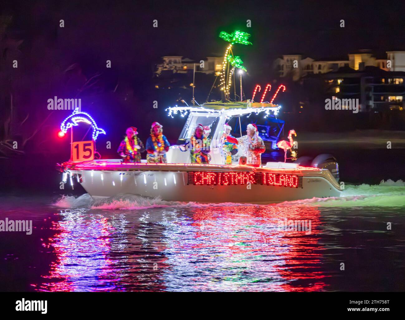 Marco, USA. 20th Dec, 2023. Marco Island Christmas Island Style boat