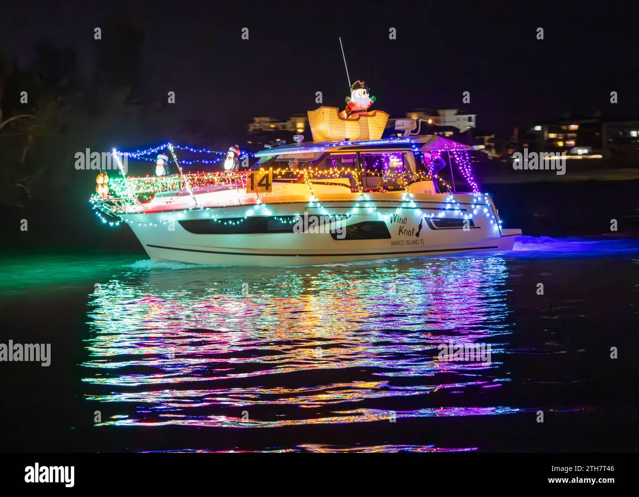 Marco, USA. 20th Dec, 2023. Marco Island Christmas Island Style boat