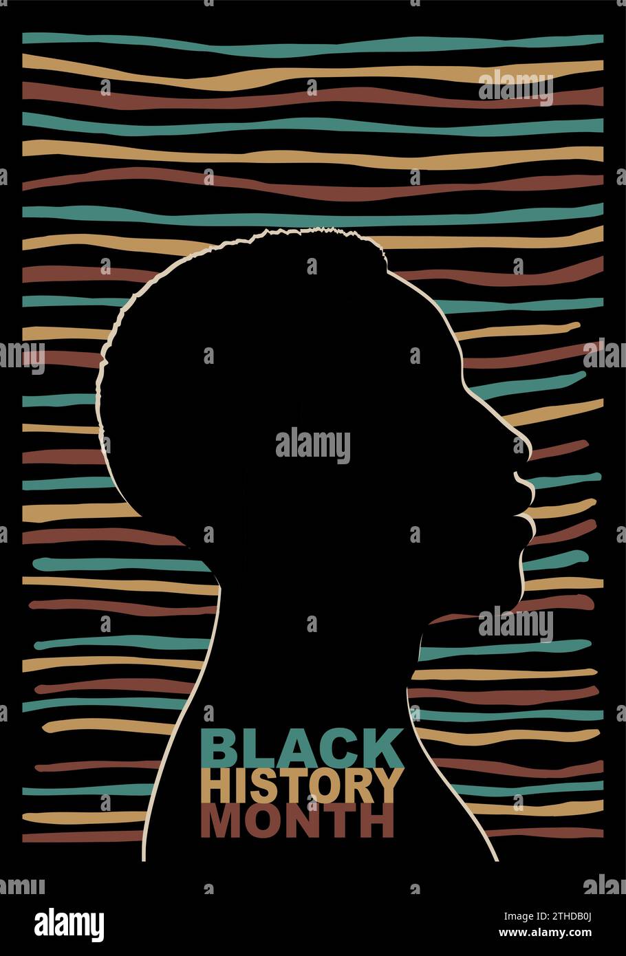Black history month event. Black profile head face silhouette African or African-American man. African ethnicity. Racial equality - justice - identity Stock Vector