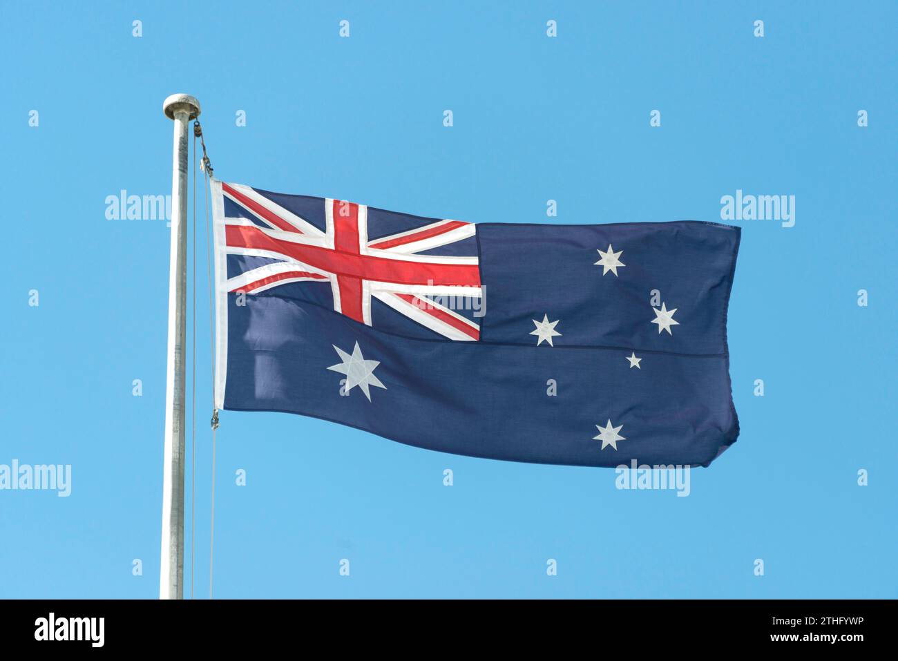 Australian flag flying on flagpole, Sydney, New South Wales, Australia