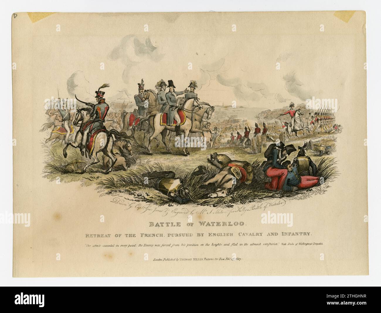 Battle of Waterloo - retreat of the French, pursued by English cavalry and infantry. Stock Photo