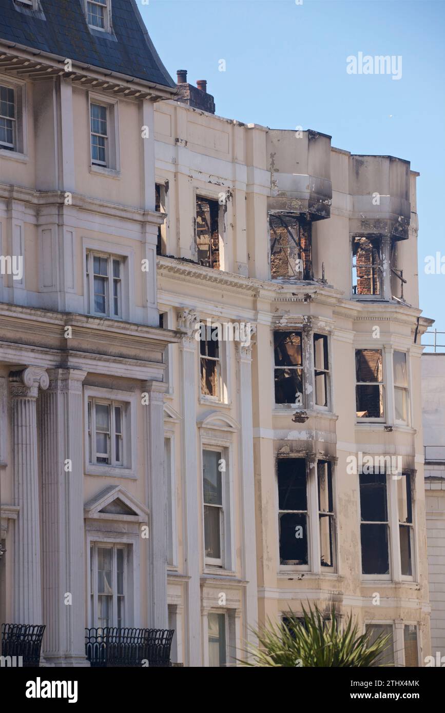 This annex to the Royal Albion Hotel was devastated by a fire that broke out on the fourth floor on 15 July 2023, a fire. Demolition of the gutted part of the hotel began on 19 July 2023. Brighton, East Sussex, England, United Kingdom. Stock Photo