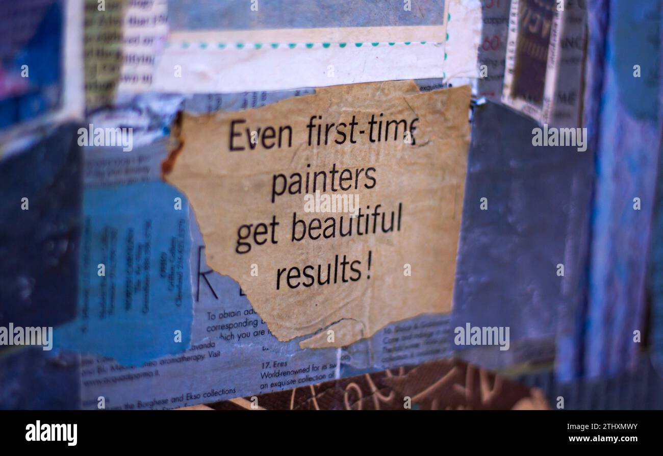 Motivational message for artists: 'Even first-time painters get beautiful results!' Stock Photo