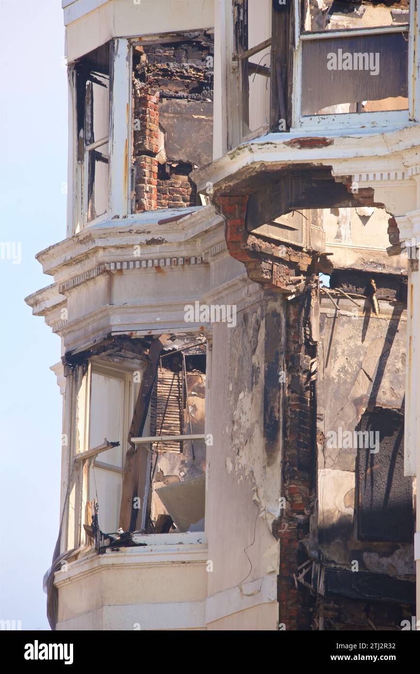 This annex to the Royal Albion Hotel was devastated by a fire that broke out on the fourth floor on 15 July 2023, a fire. Demolition of the gutted part of the hotel began on 19 July 2023. Brighton, East Sussex, England, United Kingdom. Stock Photo