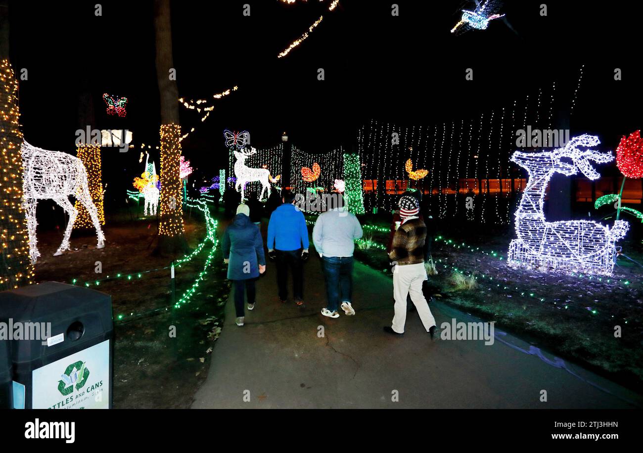 People enjoying the Detroit Zoo Wild Lights holiday light display