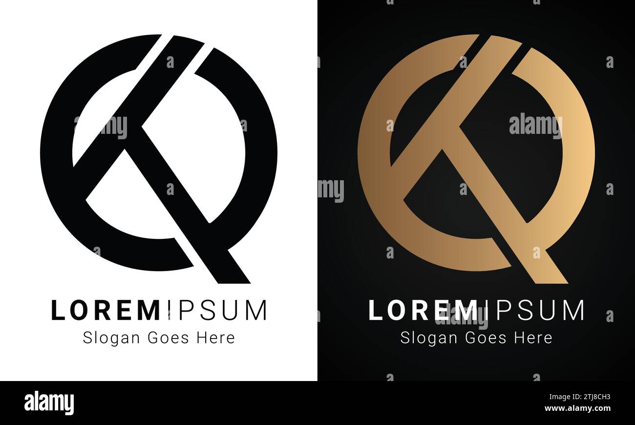 Luxury Initial QK or KQ Monogram Text Letter Logo Design Stock Vector