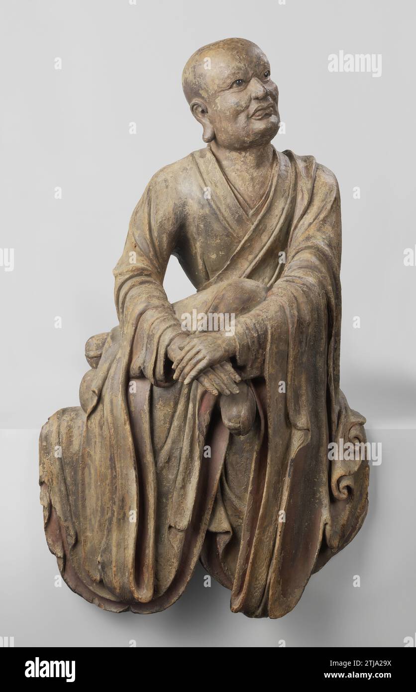 Chinese Polychrome Wood Figure of a Lohan (Monk) - 18thC Chinese Polychrome Wood Figure of a Lohan (Monk) - 18thC