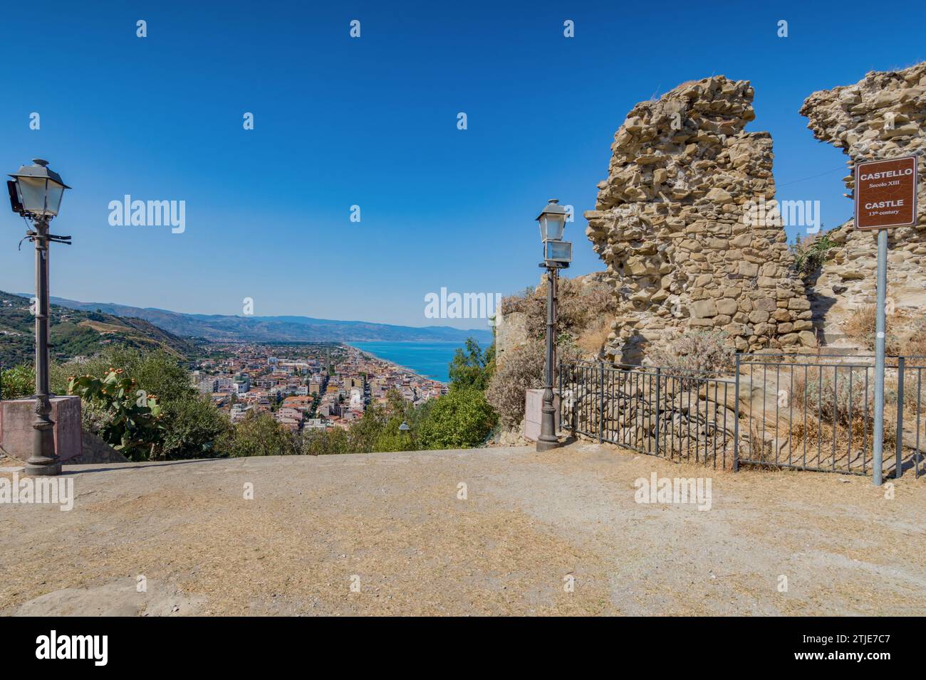 Panoramic view of Capo d'Orlando from the castle ruins, Sicily Stock Photo