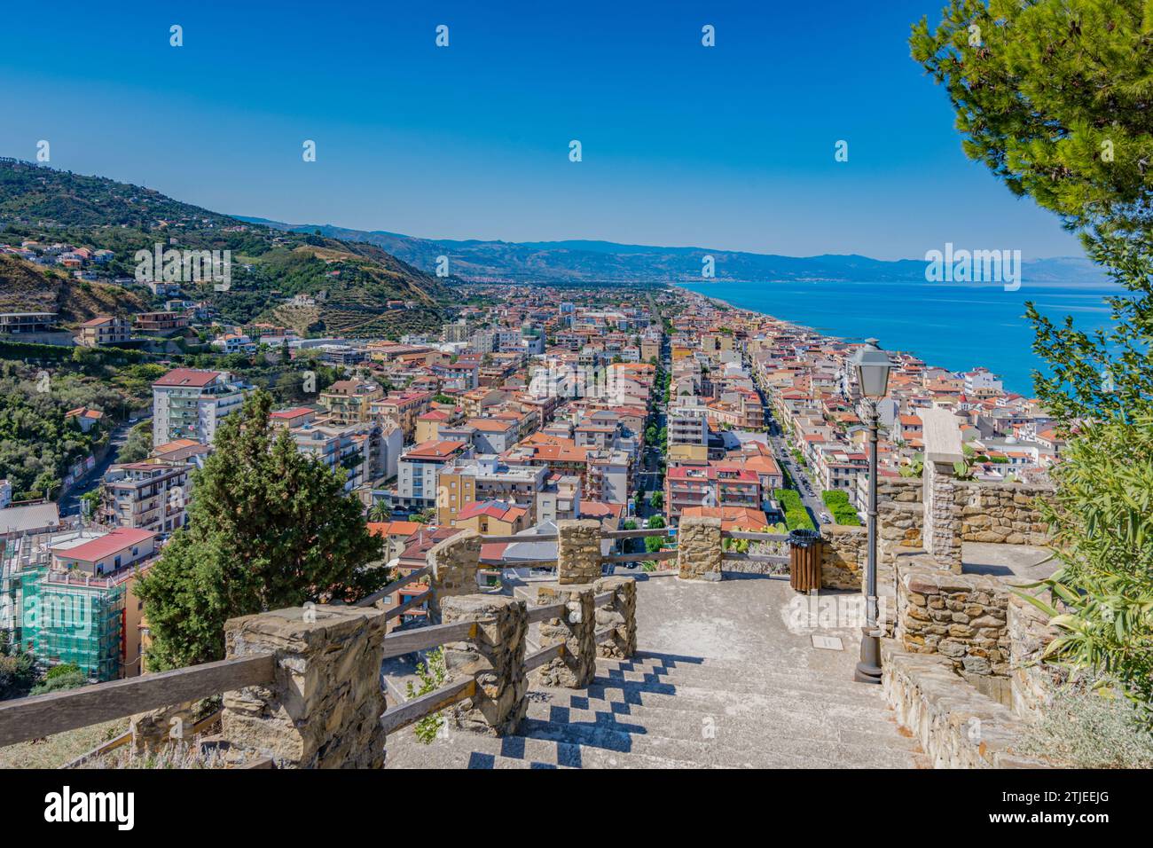 Panoramic view of Capo d'Orlando from the castle ruins, Sicily Stock Photo