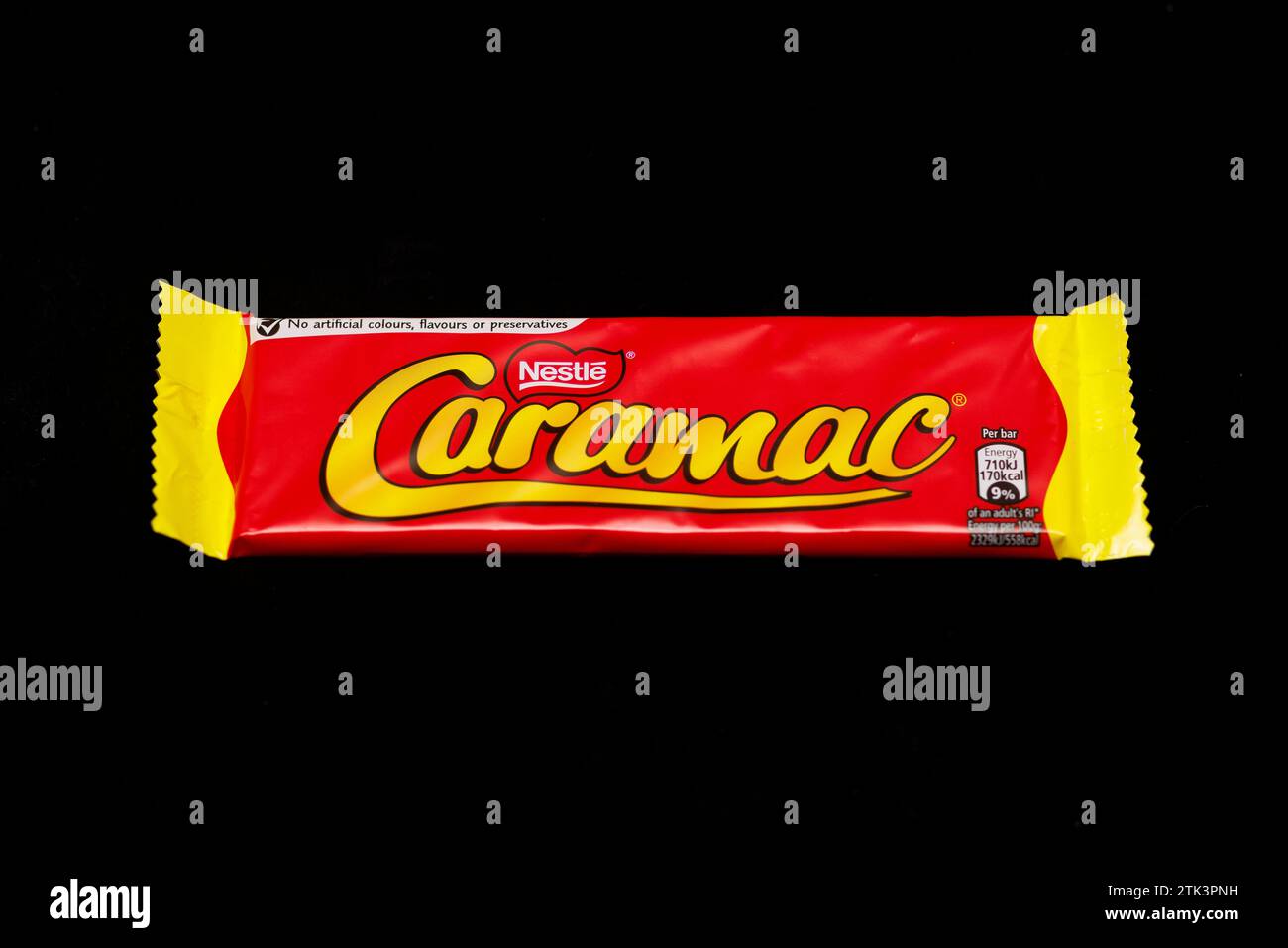 Caramac bar. A caramel flavoured chocolate bar made by Nestlé seen in its final wrapper in 2023. Created by Mackintosh's it was introduced in the Unit Stock Photo