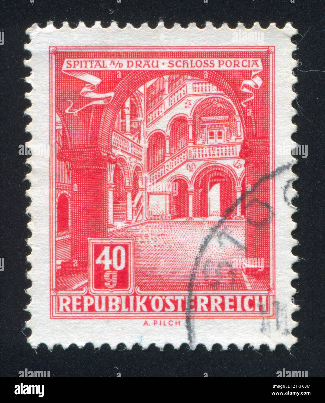 AUSTRIA - CIRCA 1957: stamp printed by Austria, shows Porcia Castle, Spittal on the Drau, circa 1957 Stock Photo
