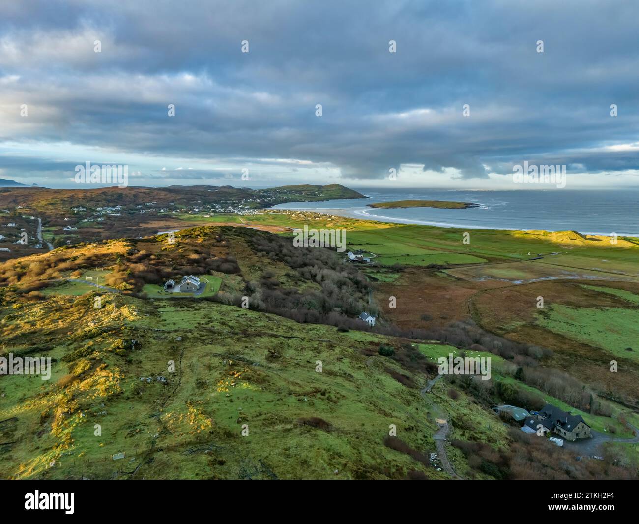Aerial view of Castlegoland hill by Portnoo County Donegal, Ireland