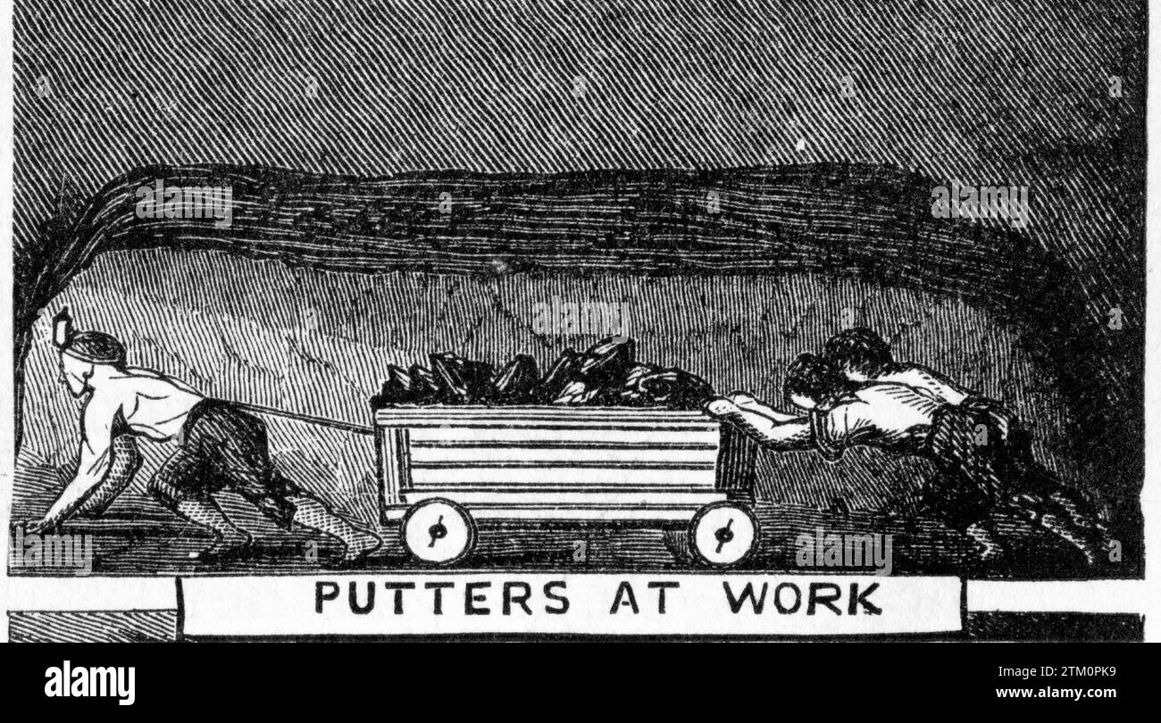 Engraving of a putters working in a coal mine, from The Underground