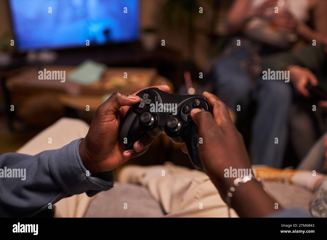 Game Controller in Male Hands Stock Photo