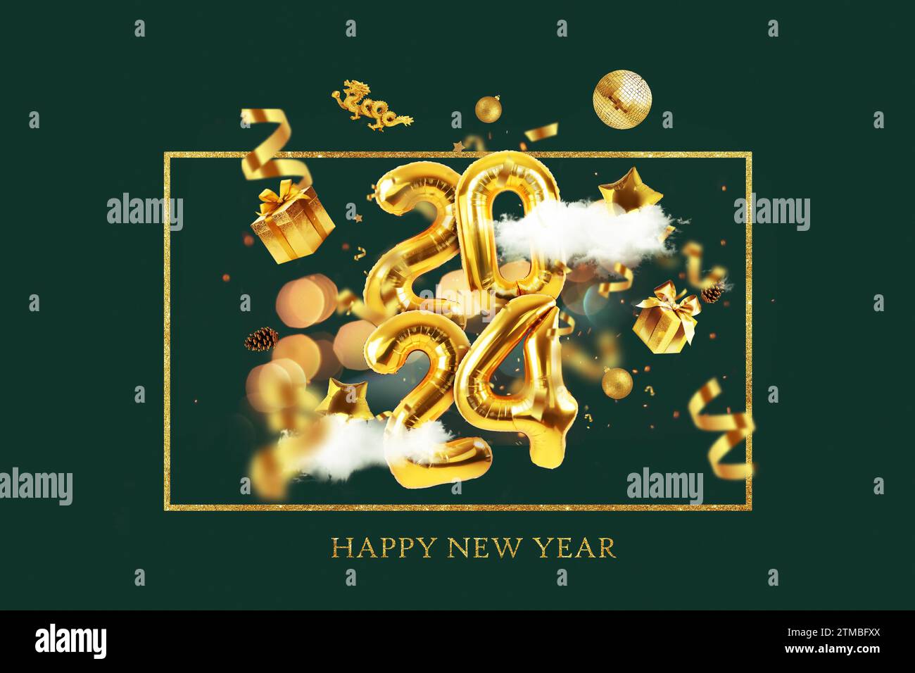 Premium PSD  Silver and gold new year 2024 ballon text with disco ball 3d  render isolated background