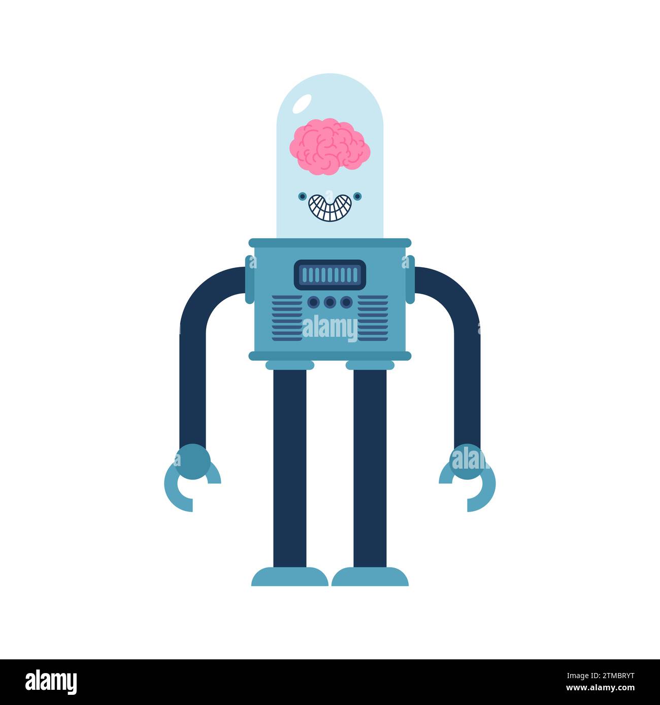 Robot with brain artificial intelligence. Retro cyborg and human brains ...