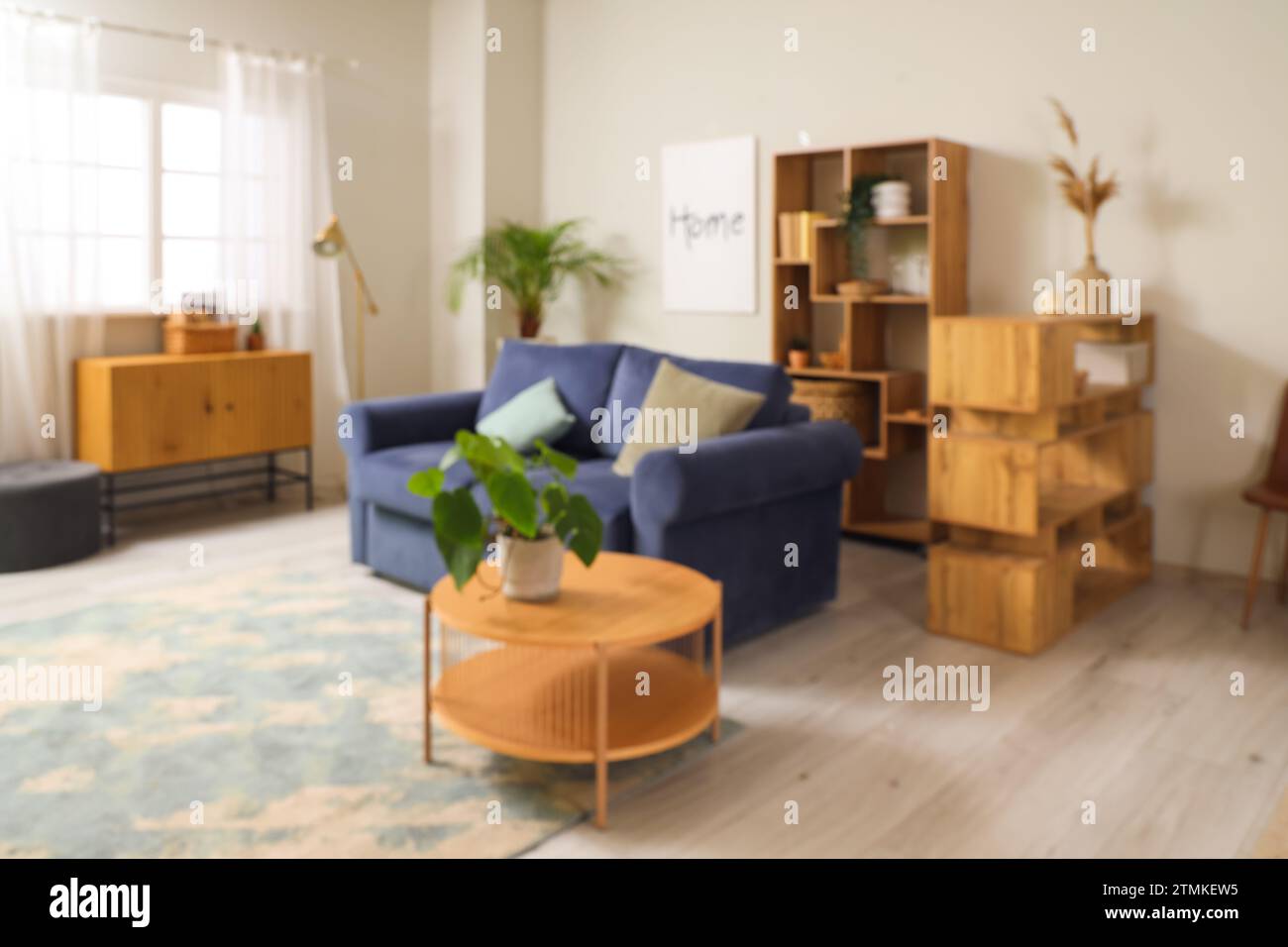 Interior of modern room with comfortable sofa, coffee table and ...