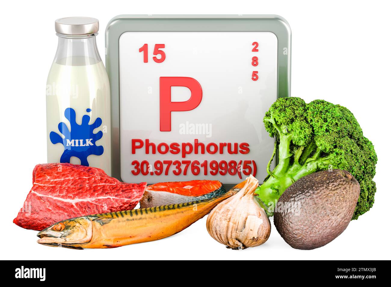 Products containing Phosphorus, 3D rendering isolated on white
