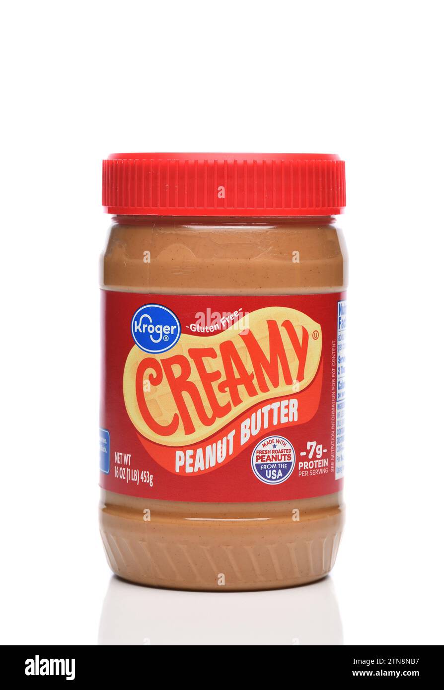 IRVINE, CALIFORNIA - 20 DEC 2023: A jar of Kroger Creamy Peanut Butter. Stock Photo