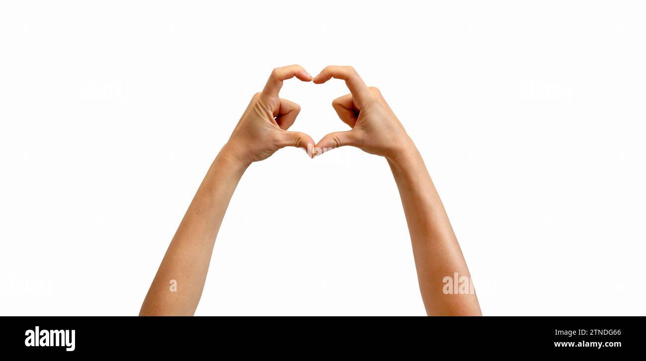 Isolated female hands gesture Heart Hands. Stock Photo