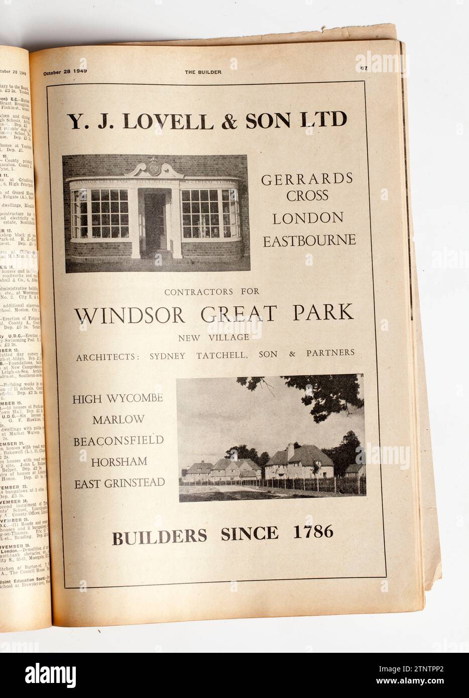 Advertising from a copy of 1940s The Builder Magazine ; YJ Lovell and Son Ltd Stock Photo